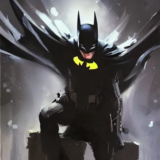 Image similar to futuristic batman, brush strokes, oil painting, greg rutkowski