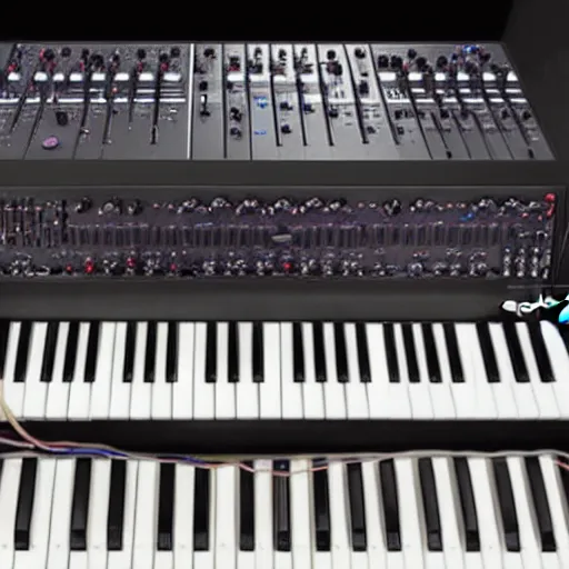 Image similar to moog system 100 modular synth covered in octopus tentacles