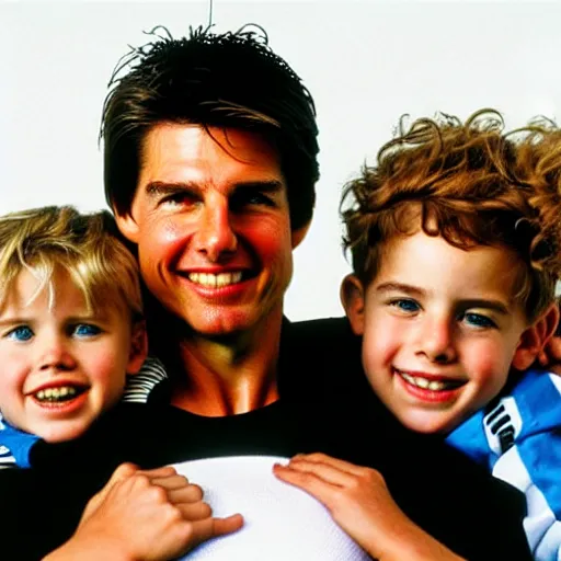 Image similar to tom cruise as an 8 0 s soccer mom, family portrait