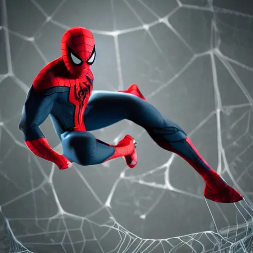 Image similar to black spider - man suit with white web lining, cinematic, volumetric lighting, realistic, hyperdetailed, photorealistic, photograph