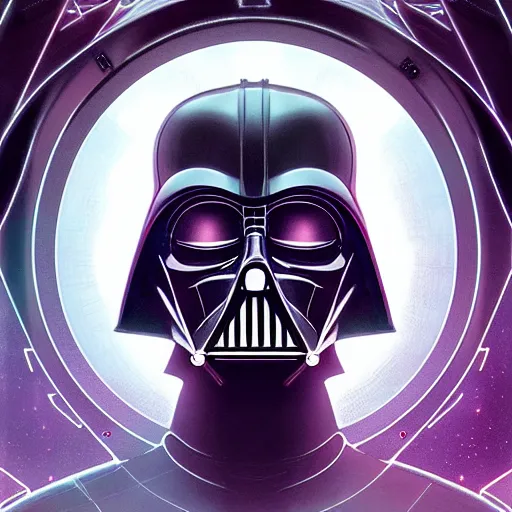 Image similar to symmetry!! portrait of darth vader, sci - fi, tech wear, glowing lights!! intricate, elegant, highly detailed, digital painting, artstation, concept art, smooth, sharp focus, illustration, art by artgerm and greg rutkowski and alphonse mucha