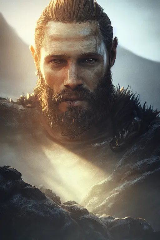 Image similar to portrait, the King of the vikings, dramatic lighting, cinematic, establishing shot, extremly high detail, foto realistic, cinematic lighting, post processed, concept art, artstation, matte painting, style by eddie mendoza, raphael lacoste, alex ross