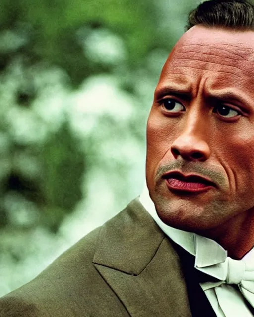 Image similar to film still close up shot of dwayne johnson as vito corleone from the movie the godfather. photographic, photography