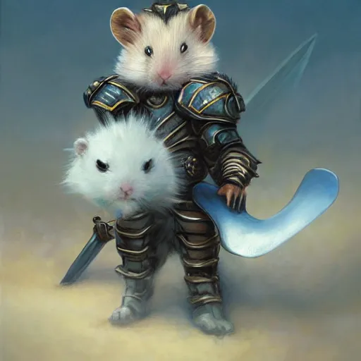 Prompt: Cloud Champion Hamster knight roaming the windswept field dave dorman edson campos christopher young jeff simpson allison carl hiro izawa paul chadeisson pastel painting