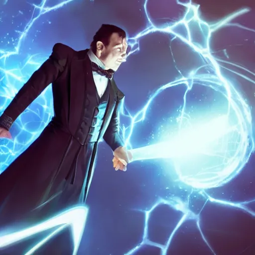 Prompt: Nikola Tesla in the Arcane, riot, league of legends, studio shot, movie, netflix, full hd