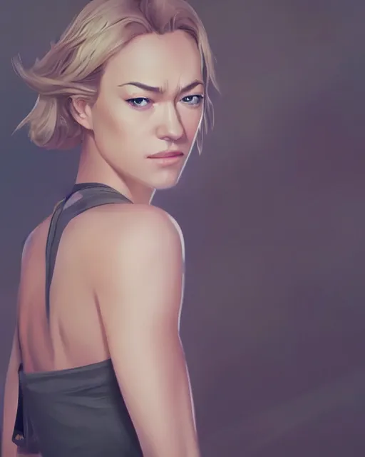 Prompt: yvonne strahovski, very sexy outfit, medium shot, visible face, detailed, perfectly shaded body, perfectly shaded face, atmospheric lighting, by makoto shinkai, stanley artgerm lau, wlop, rossdraws