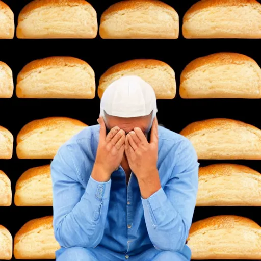 Image similar to man crying in a room full of bread, 4 k