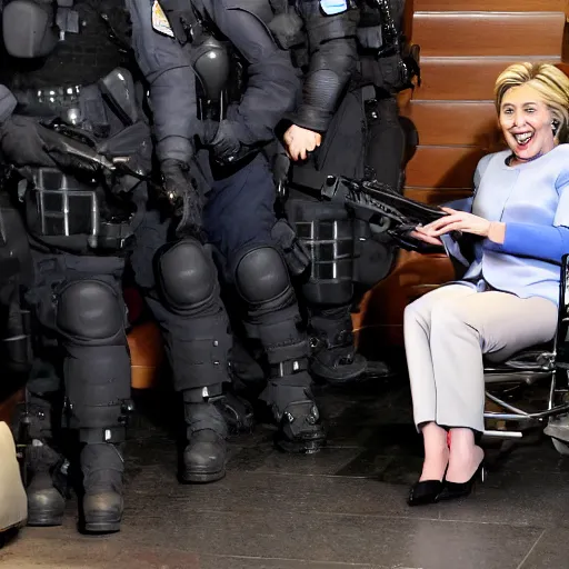 Image similar to hillary clinton getting raided by swat team while sitting on the toilet