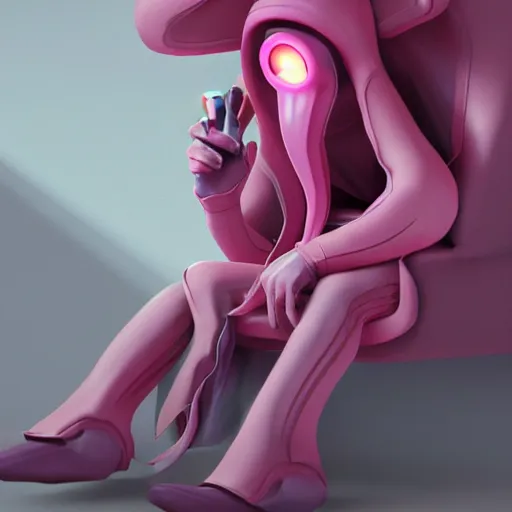 Prompt: a pink squid sitting in a comfortable armchair while playing videogames, digital art, trending on artstation, cgsociety, octane render, RPG portrait, dynamic lighting, fantasy art, hyperrealistic