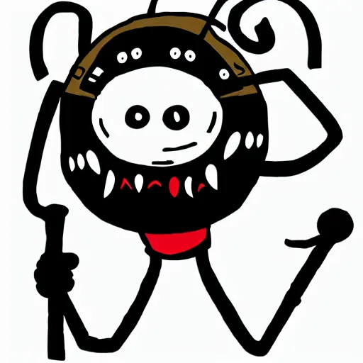 Image similar to mr tickle ( from the mr men book series ) wearing a hockey mask, looking threatening, in the style of roger hargreaves