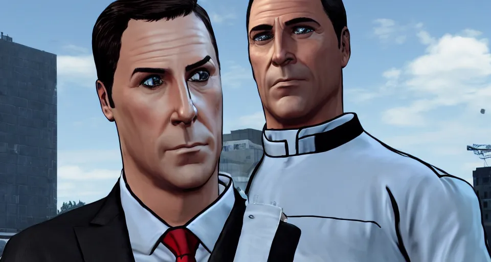 Image similar to Screenshot of Sterling Archer from the show Archer as a 3d NPC in the videogame 'Hitman 3' (2021). Sharpened. 1080p. High-res. Ultra graphical settings.