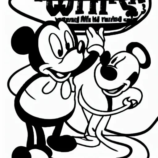 Prompt: walter white fighting mickey mouse, cartoon, funny, black and white