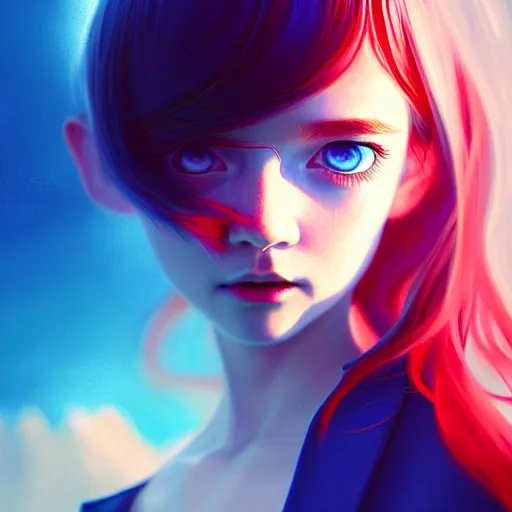 Prompt: giant droplets of water floating around girl, flying with wings, sky blue straight hair, bangs, with amber eyes, red tailcoat, high collar, ultra fine detail, dark theme, digital painting, psychedelic, film still, cinematic, wlop, ilya kuvshinov, ross tran