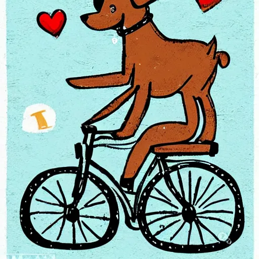 Prompt: cute illustration of dog riding a bike in paris