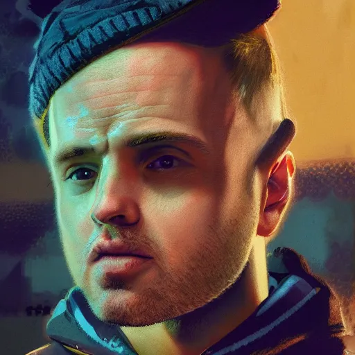 Image similar to jesse pinkman, hyper detailed, digital art, trending in artstation, cinematic lighting, studio quality, smooth render, unreal engine 5 rendered, octane rendered, art style by klimt and nixeu and ian sprigger and wlop and krenz cushart