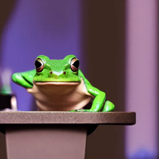 Prompt: a picture of a frog giving a presentation at the office, he is wearing a suit, 4K