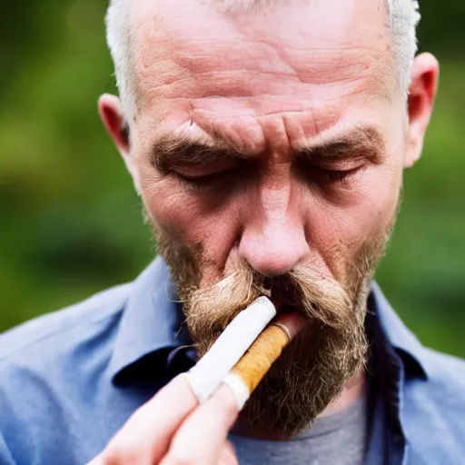 Prompt: an ordinary man smoking a cigarette