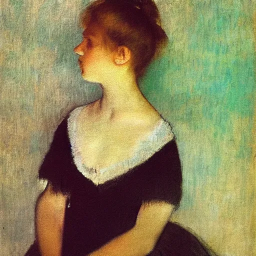 Image similar to Edgar Degas painting of a young beautiful