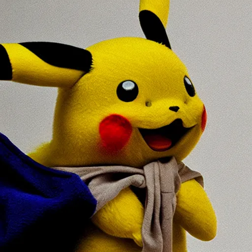 Image similar to sneezing cute detective sneezing pikachu wiping face with rag at a photoshoot studio lighting by annie leibovitz