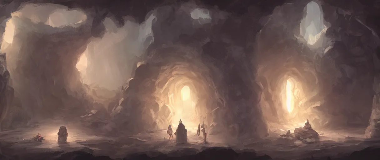 Image similar to among us characters in a cave, digital painting, concept art