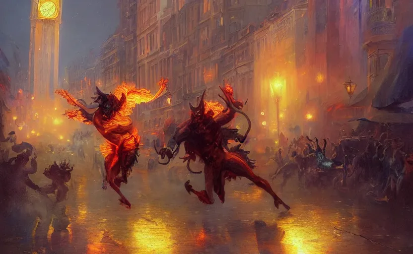 Image similar to demon running through the streets of the capital by kev walker and vladimir volegov and alexander averin and delphin enjolras and daniel f. gerhartz