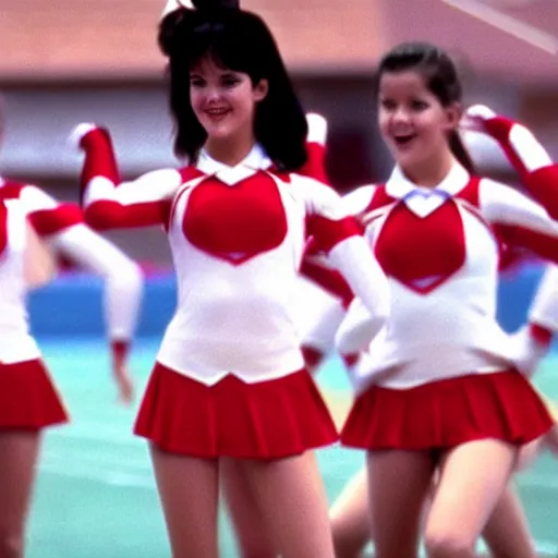 a young phoebe cates as a cheerleader, 4 k, cinematic | Stable Diffusion