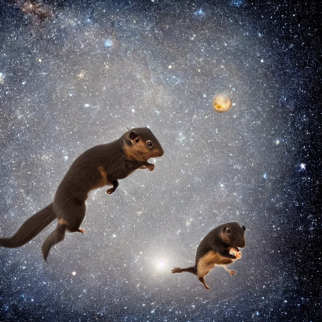 Image similar to a black gerbil eating the earth, starry background, space photography