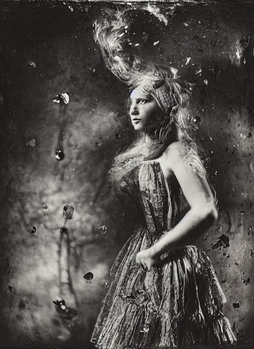 Image similar to old wetplate daguerreotype invention of the time, explosion of data fragments, fractal, intricate, elegant, highly detailed, parallax, leica, medium format, subsurface scattering, by paul delvaux