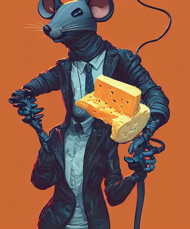 Image similar to a portrait of an anthropomorphic cyberpunk mouse holding a cheese, cyberpunk!, fantasy, elegant, digital painting, artstation, concept art, matte, sharp focus, illustration, art by josan gonzalez