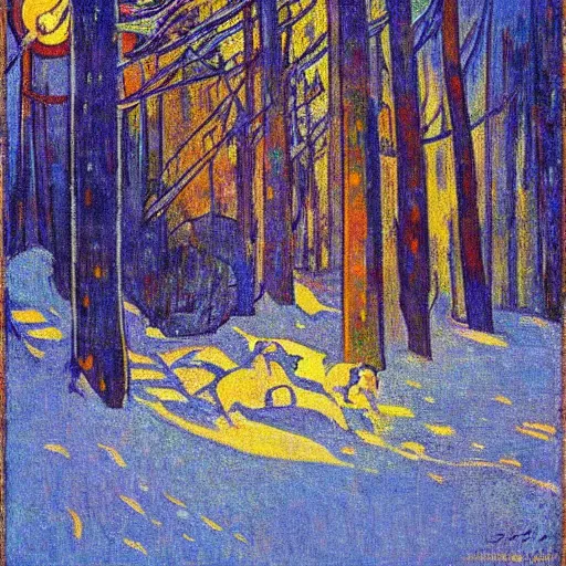 Image similar to light through the snow expressive art by gaugin