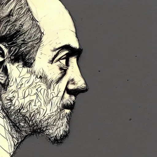 Image similar to a realistic yet scraggly portrait sketch of the side profile of a stern and sophisticated young michael stipe, trending on artstation, intricate details, in the style of frank auerbach, in the style of sergio aragones, in the style of martin ansin, in the style of david aja, in the style of mattias adolfsson