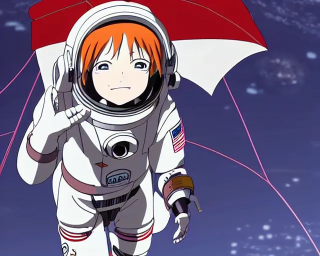 Image similar to anime visual of a female astronaut ; official media ; animated by hajime yatate ; by shinichiro watanabe