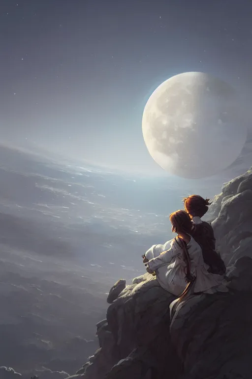 Image similar to The moon with a view of the earth in the background, elegant, digital painting, highly detailed, artstation, concept art, smooth, sharp focus, illustration, art by artgerm and greg rutkowski.