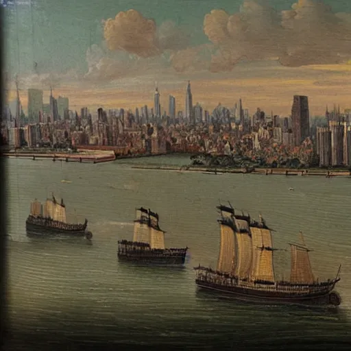 Image similar to 18th century painting of the New York City skyline