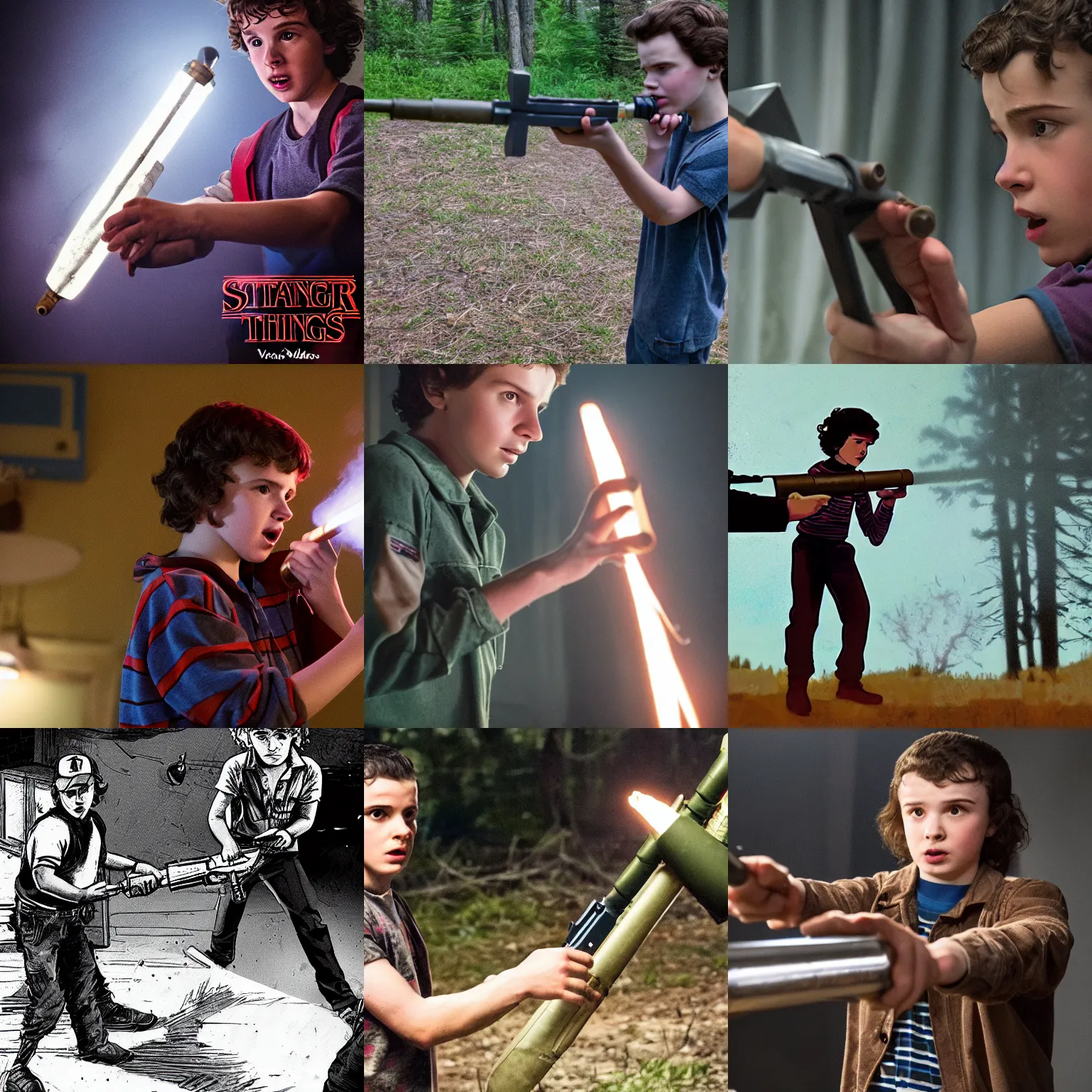 Prompt: Max from Stranger Things, firing a Panzerfaust at Vecna