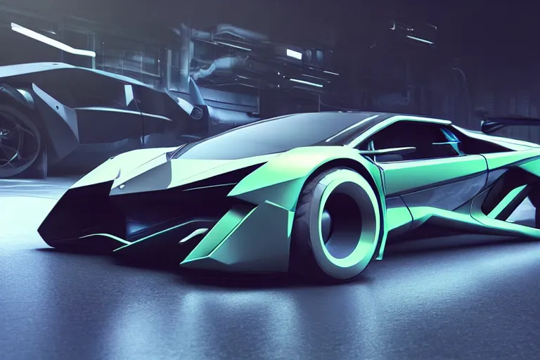 Prompt: cyberpunk lamborghini concept inspired sports car, futuristic look, highly detailed body, very expensive, photorealistic camera shot, bright studio setting, studio lighting, crisp quality and light reflections, unreal engine 5 quality render