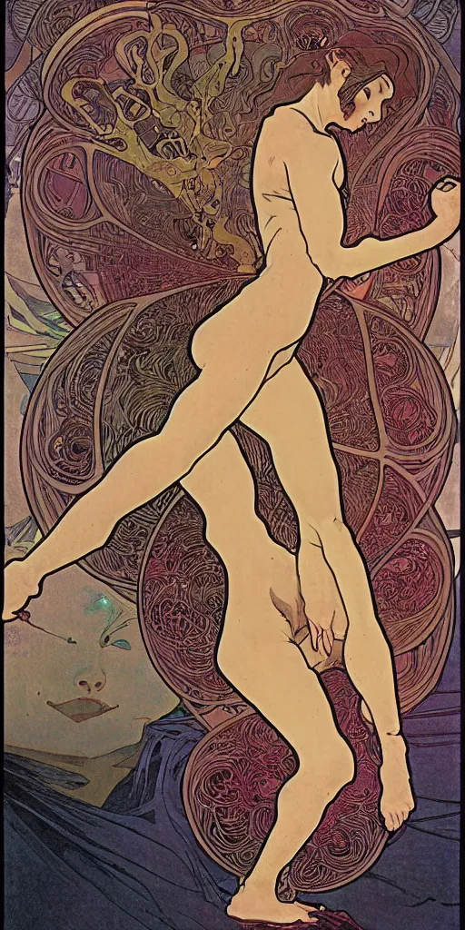 Image similar to a woman splits open and consciousness explodes from her wounds, 8 k, ultra realistic, moebius alphonse mucha, junji ito,