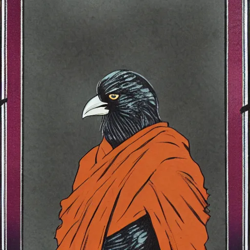 Image similar to a crow that is a warrior monk, dungeons and dragon, portrait