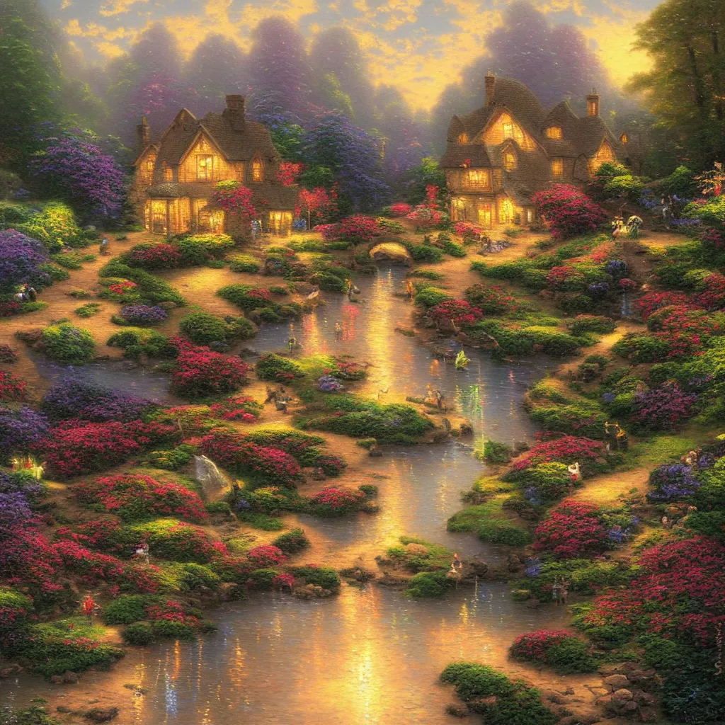 Prompt: a beautiful painting representative of the art style of thomas kinkade