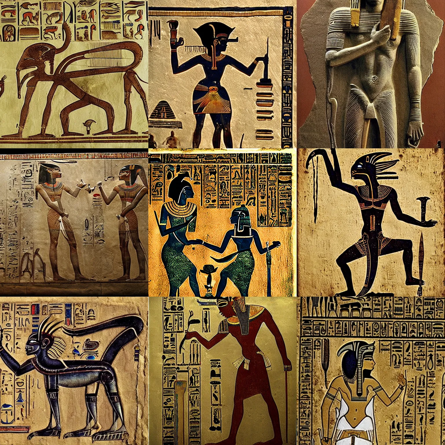 Image similar to ancient egyptian art of [ xenomorph ] from alien movie
