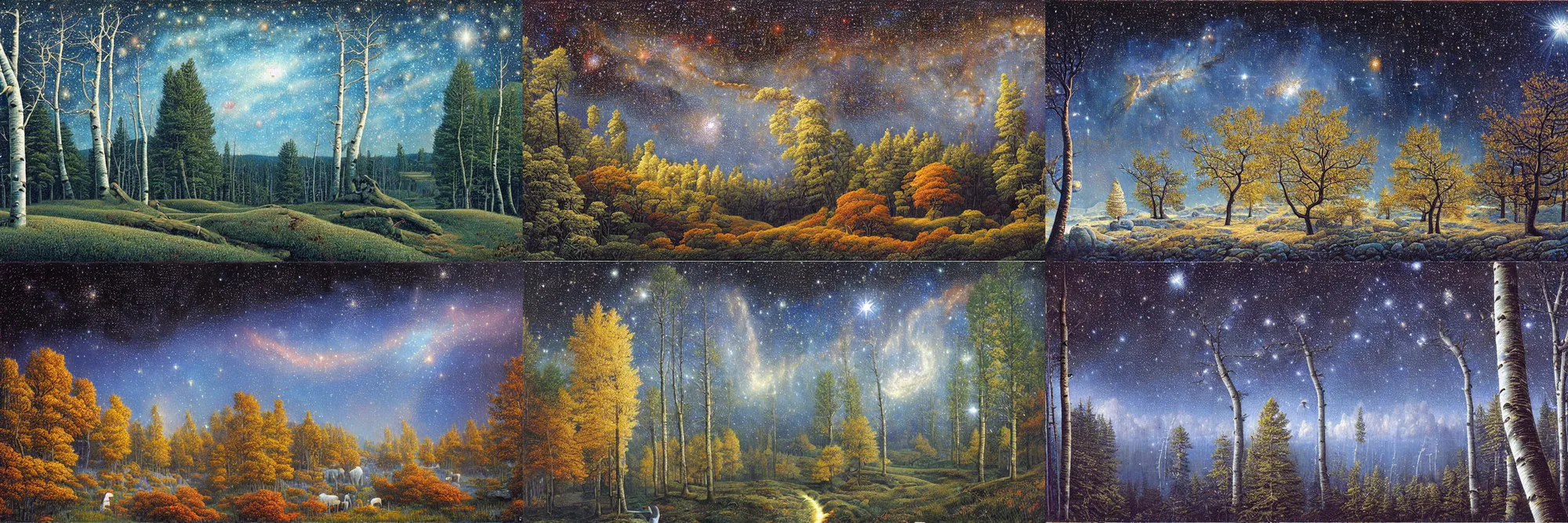 Prompt: stunning landscape of unique nebula and constellations, dim quarry, lush birches, intricate details, digital art by rob gonsalves, oil on canvas by ivan shishkin