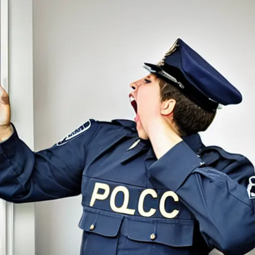 Prompt: a police officer screaming at a light switch