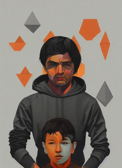 Image similar to symmetry!! portrait of a tan boy with black hair and gray hoodie by sachin teng, organic, cables, matte painting, geometric shapes, hard edges! graffiti, street art