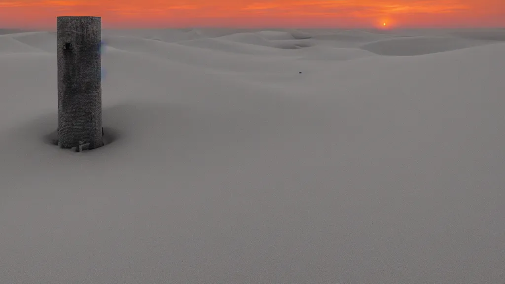 Image similar to patrick j. jones. rutkowski. the last tower. dunes. lonely. ominous. twilight. 3 8 4 0 x 2 1 6 0