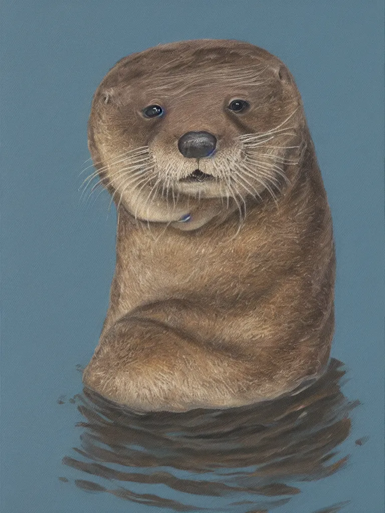 Image similar to Portrait of an otter in naval uniform. Oil on canvas, 8k resolution.