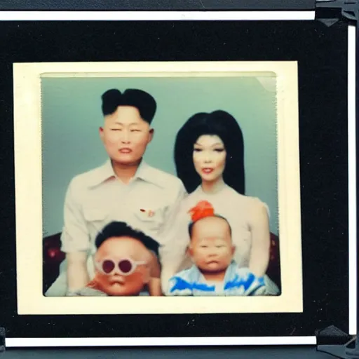 Prompt: kim jong creepy family, polaroid