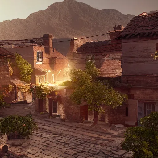 Image similar to a small village filled with women from a video game, unreal engine 5 render, 8 k, deep focus, golden our lighting, cgi, extra detailed graphics