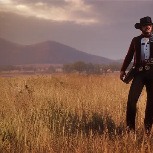 Image similar to Film still of Freddy Mercury, from Red Dead Redemption 2 (2018 video game)