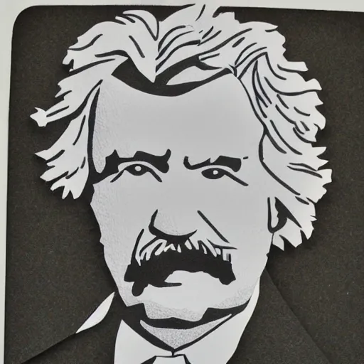 Prompt: cut paper portrait of mark twain