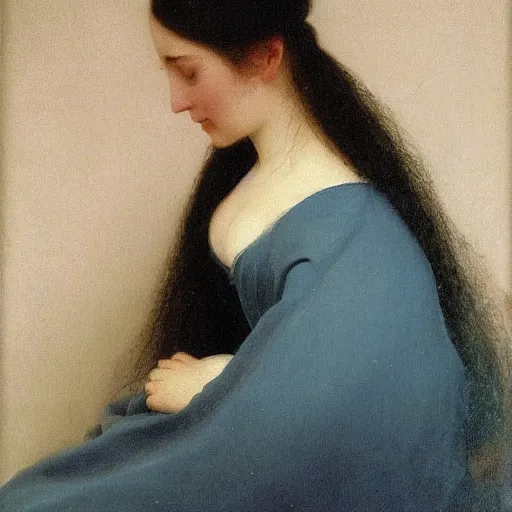 Prompt: a young woman’s face, her hair is silver, she wears a long flowing blue satin veil, by ivan aivazovsky and pieter claesz and paul delaroche and alma tadema and august malmstrom and and willen claesz heda and aelbert cuyp and gerard ter borch, contrapposto, hyperrealistic, volumetric light, rendered in octane, c4d